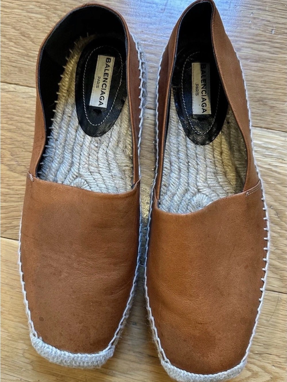 Balenciaga Brown Leather Espadrille Flats Shoes Size 36 Made in Spain